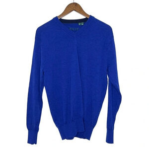 Orvis Size M V-Neck Cobalt Blue Merino Wool Sweater